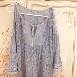 Cold shoulder pale blue shirt